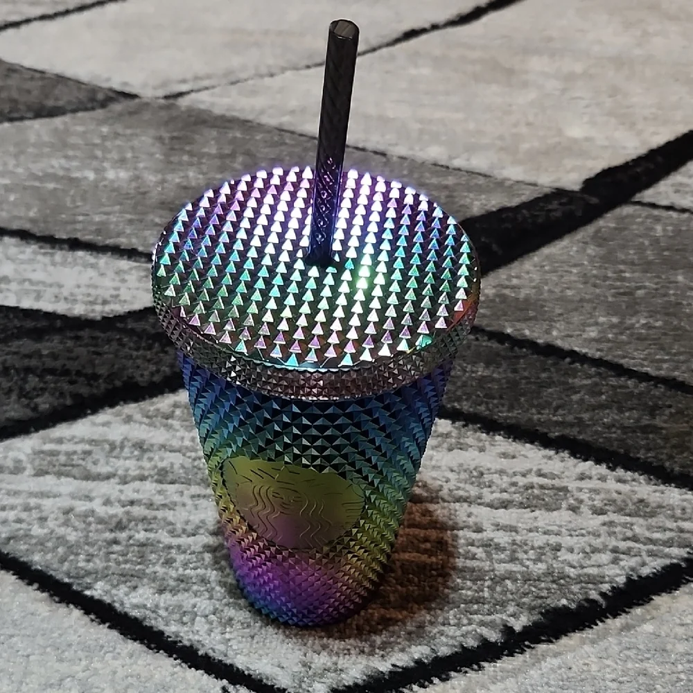 STARBUCKS 2023 OIL-SLICK RAINBOW IRIDESCENT STUDDED COLD-CUP TUMBLER 16 OZ